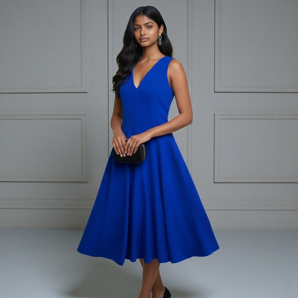 Dress the Population S Catalina Fit & Flare‎ Cocktail Dress Electric Blue Twee